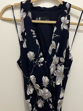 Leslie Fay Navy and White Floral Wrap maxi dress
